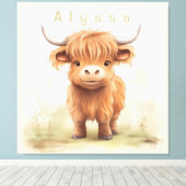 パーソナライズされたハイランド牛子供部屋ウォールアート キャンバスプリント (インサイチュ (ウッドフロア))