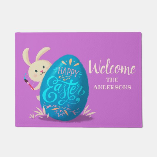 パーソナライズされたハッピーイースターバ絵を描ニーの卵 ドアマット (正面)
