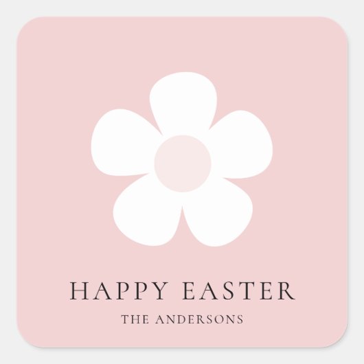 パーソナライズされたハッピーイースターピンクデイジー スクエアシール (正面)