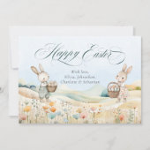 パーソナライズされたハッピーイースター水彩バニー写真 シーズンカード (正面)
