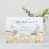 パーソナライズされたハッピーイースター水彩バニー写真 シーズンカード (スタンド正面)