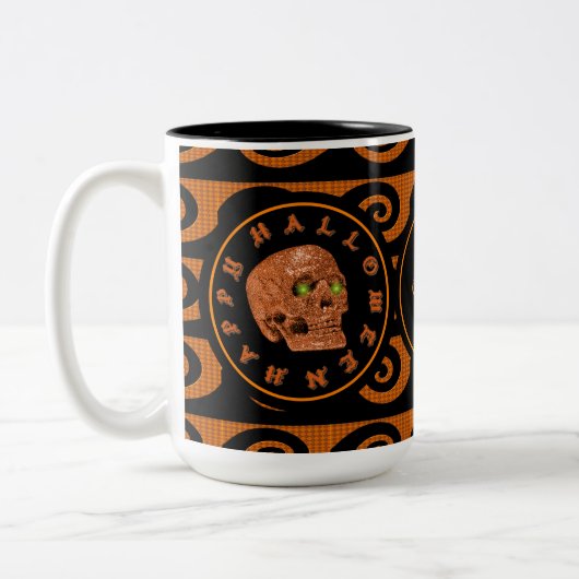 パーソナライズされたハッピーハローウィングリッタースカルMag 2 ツートーンマグカップ (左)