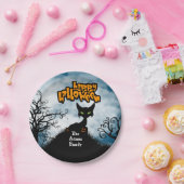 パーソナライズされたハッピーハローウィン不気味猫 ペーパープレート (パーティー)