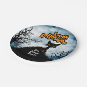 パーソナライズされたハッピーハローウィン不気味猫 ペーパープレート (アングル)