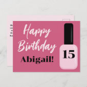パーソナライズされたハッピーバースデイトレンドピンクネイルポリッシュ ポストカード (正面/裏面)