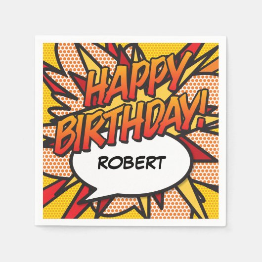 パーソナライズされたハッピーバースデーおもしろい音声バブル スタンダードカクテルナプキン (正面)