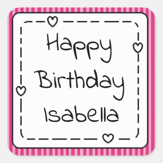 パーソナライズされたハッピーバースデーお洒落ピンクガール スクエアシール (正面)