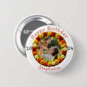 パーソナライズされたハッピーバースデーお祝い写真時代 缶バッジ (正面&裏面)