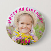 パーソナライズされたハッピーバースデーの写真の名前と年齢 缶バッジ (正面)