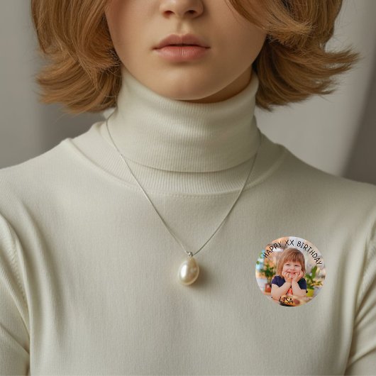 パーソナライズされたハッピーバースデーの写真の名前と年齢 缶バッジ