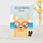 パーソナライズされたハッピーバースデーカード – ビーチラマ カード (黄色い花)