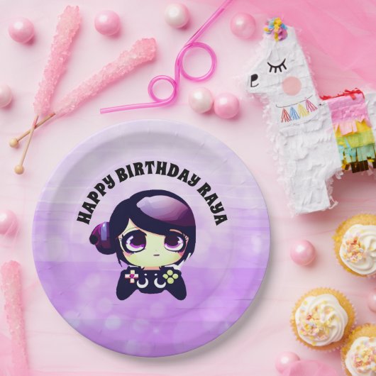 パーソナライズされたハッピーバースデーゲームをテーマにした紫 ペーパープレート (パーティー)