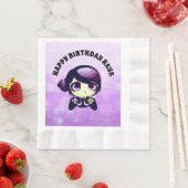 パーソナライズされたハッピーバースデーゲームをテーマにした紫 縁ありランチョンナプキン (インサイチュ)