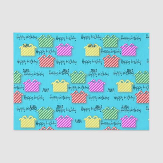パーソナライズされたハッピーバースデータイポグラフィプレゼント 薄葉紙 (正面)