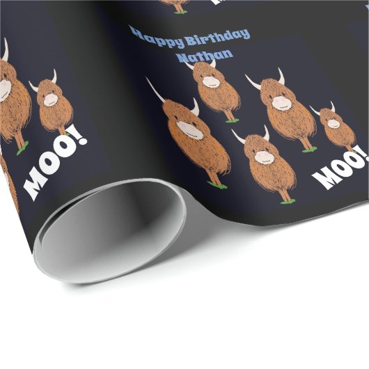 パーソナライズされたハッピーバースデーハイランドカウズ ラッピングペーパー (ロールコーナー)