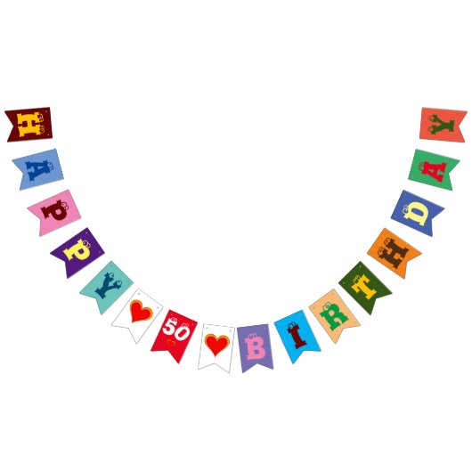 パーソナライズされたハッピーバースデーハート+年齢2 バンティングフラッグ (全)