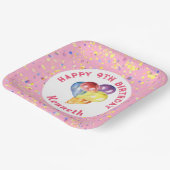 パーソナライズされたハッピーバースデーピンク紙吹雪バルーン ペーパープレート (傾斜あり)