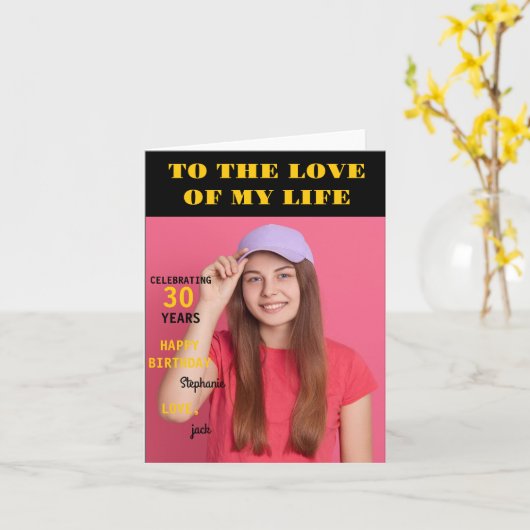 パーソナライズされたハッピーバースデーフォトラブワイア カード (黄色い花)