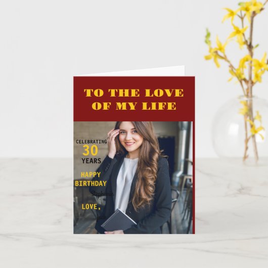 パーソナライズされたハッピーバースデーフォトラブワイトカード カード (黄色い花)