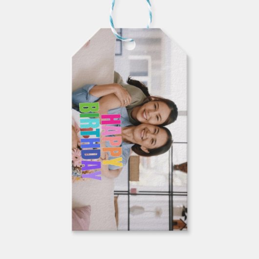 パーソナライズされたハッピーバースデーフォト名引用文 ギフトタグ (正面)