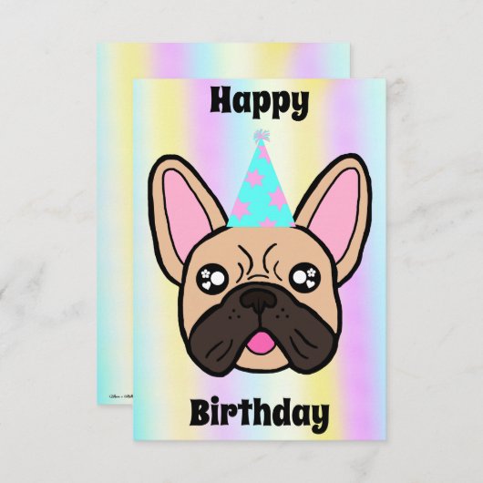 パーソナライズされたハッピーバースデーフランスのブルドッグカード (正面/裏面)