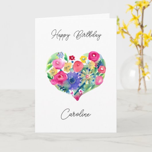 パーソナライズされたハッピーバースデーフローラリース カード (黄色い花)