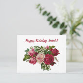 パーソナライズされたハッピーバースデーヴィンテージレトロバラ ポストカード (スタンド正面)