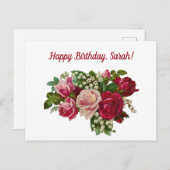 パーソナライズされたハッピーバースデーヴィンテージレトロバラ ポストカード (正面/裏面)