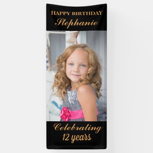 パーソナライズされたハッピーバースデー写真時代 横断幕 (縦)