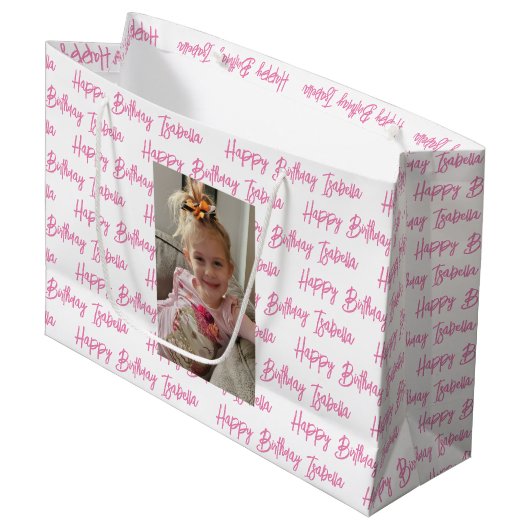 パーソナライズされたハッピーバースデー写真 ラージペーパーバッグ (正面アングル)