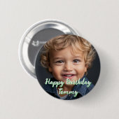 パーソナライズされたハッピーバースデー名と写真 缶バッジ (正面&裏面)