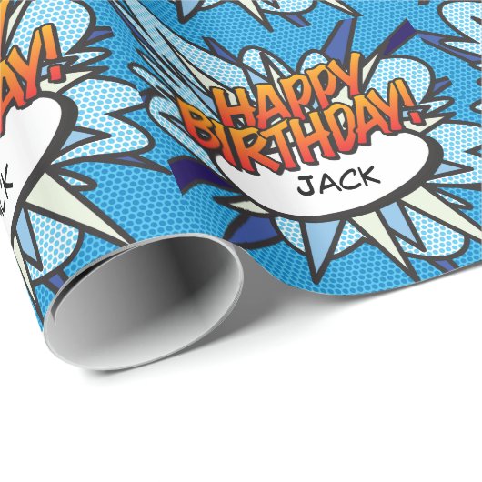 パーソナライズされたハッピーバースデー漫画ブックアポップ・アートのート ラッピングペーパー (ロールコーナー)