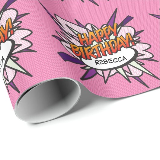 パーソナライズされたハッピーバースデー漫画ブックアポップ・アートのート ラッピングペーパー (ロールコーナー)