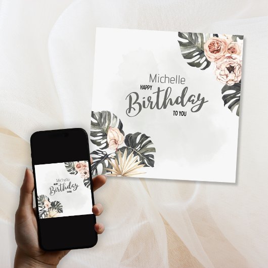 パーソナライズされたハッピーバースデー熱帯フローラ カード