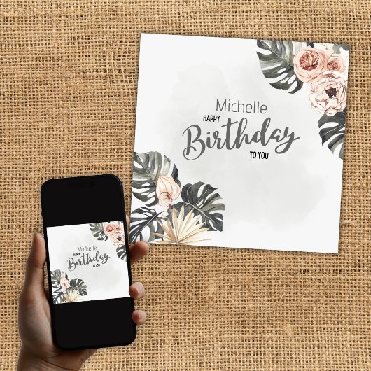 パーソナライズされたハッピーバースデー熱帯フローラ カード