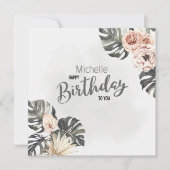 パーソナライズされたハッピーバースデー熱帯フローラ カード (正面)