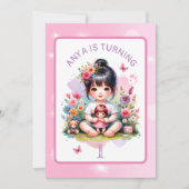 パーソナライズされたハッピーバースデー | アジかわいらしアン女子 招待状 (正面)