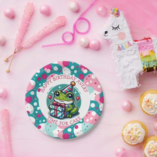 パーソナライズされたハッピーバースデー | カエルをテーマにした ペーパープレート (パーティー)