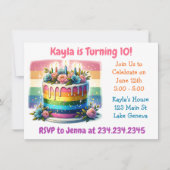 パーソナライズされたハッピーバースデー | レインボーケーキ 招待状 (正面)