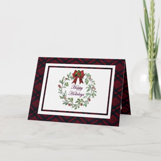 パーソナライズされたハッピーホリデイズレッドプレイド カード (正面)