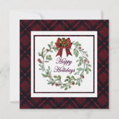 パーソナライズされたハッピーホリデイズレッドプレイド シーズンカード (正面)