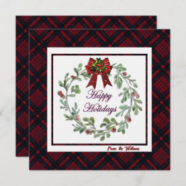 パーソナライズされたハッピーホリデイズレッドプレイド シーズンカード
