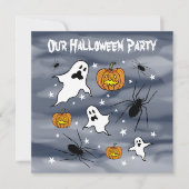 パーソナライズされたハロウィンのおばけ、かぼちゃ、クモ 招待状 (正面)