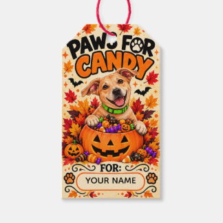 パーソナライズされたハロウィンの犬のギフト「Paws for Candy」 ギフトタグ