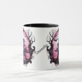 パーソナライズされたハロウィン不気味ハウス、こうもり、パンプキン マグカップ (中央)