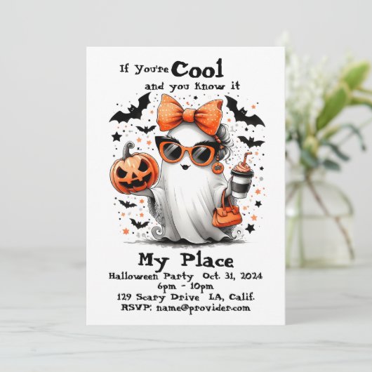 パーソナライズされたハロウィン幽霊おもしろい大人 招待状 (スタンド正面)