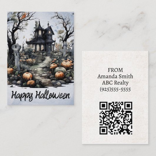 パーソナライズされたハロウィン幽霊のよく出るハウス ノートカード (正面/裏面)