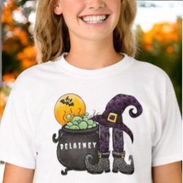 パーソナライズされたハロウィーンの魔女の鍋 スプーキー Tシャツ