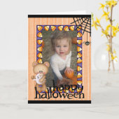 パーソナライズされたハロウィーンベア追加フォトカード カード (黄色い花)