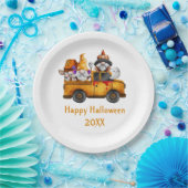 パーソナライズされたハロウィーン格言オレンジトラック ペーパープレート (パーティー)